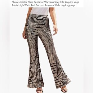Used only once. Women's gold and black Flare Sequin Pants